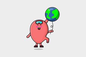 estómago de dibujos animados lindo flotando con globo del mundo vector