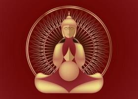 Sitting Buddha over gold Mandala. Esoteric vector illustration. Vintage decorative culture background. Modern stylized drawing. Indian, Buddhism, spiritual art. Golden, spirituality, Thai god, yoga