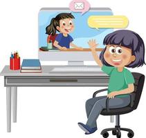 A girl sitting in front of computer vector