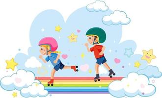 Happy kids on rainbow vector