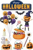 Halloween cartoon character and elements set vector