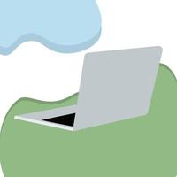 Isometric laptop in gray tones on abstract background in paper cut style with Copyspace. Isolate vector