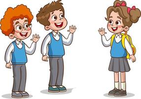 little kid say hello to friend and go to school together vector