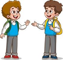 little kid say hello to friend and go to school together vector