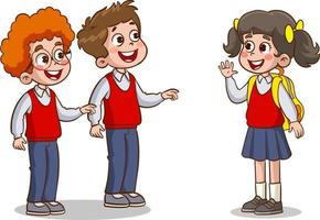 little kid say hello to friend and go to school together vector