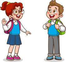 little kid say hello to friend and go to school together vector