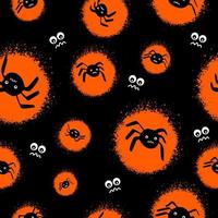 Seamless pattern with spiders and eyes for flyers and postcards. Doodle and street graffiti style. Happy Halloween card. Vector illustration.