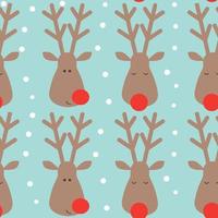 Seamless Christmas pattern with deer head and snow on blue background vector