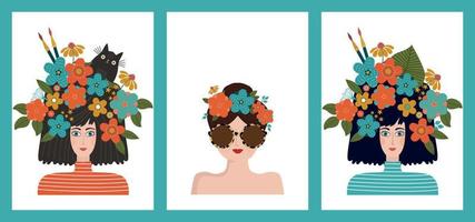 Card with portraits of women vector