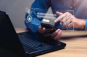 Cyber login and password concept with a smartphone. Data protection and secure internet access cyber security. secure access to users personal information security and encryption. photo