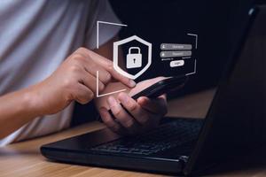 login and password cyber security concept Data protection and secure internet access cyber security. secure access to users personal information security and encryption photo
