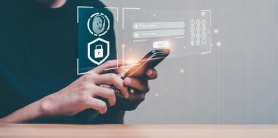 Cyber login and password concept with a mobile. Data protection and secure internet access cyber security. secure access to users personal information security and encryption. 2FA photo