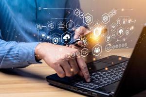 Cyber login and password concept with a smartphone. Data protection and secure internet access cyber security. secure access to users personal information security and encryption. fingerprint photo