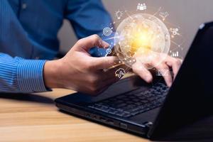 Businessman using smart phone. Global business internet connection application technology and digital marketing. Digital Link Technology Big Data. IoT Internet of Things photo