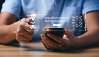 Fingerprint authentication and login technology. technology cyber security system and prevent hacker concept. Secure access to users' personal data. User login with fingerprint photo
