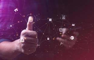 Fingerprint Technology, Big Data Encryption, Cloud data for achievement objectives target concept. Encrypting digital data with fingerprints photo