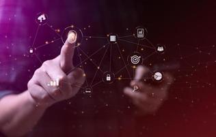Fingerprint Technology, Big Data Encryption, Cloud data for achievement objectives target concept. Encrypting digital data with fingerprints photo