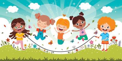 Cartoon Kids Playing Jumping Rope vector