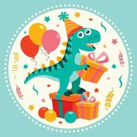 tarjeta de cumpleaños con personaje de dinosaurio vector
