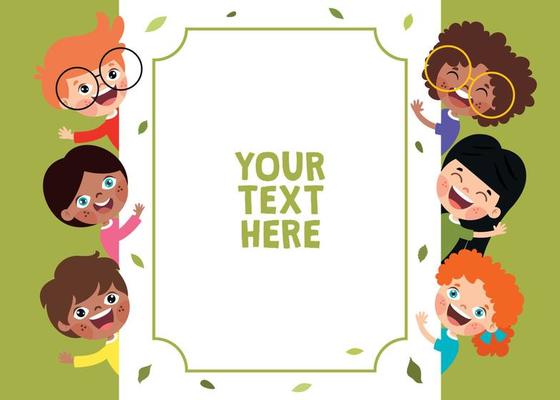 Cartoon Kids Holding Blank Frame