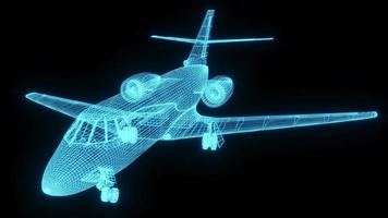 3D rendering illustration aeroplane blueprint glowing neon hologram futuristic show technology security for premium product business finance photo