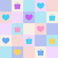 Vector illustration design of heart and gift box on pastel color square pattern