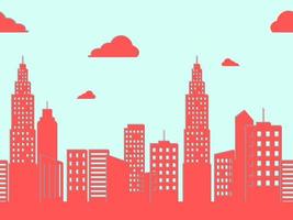 Vector illustration design of modern city. Red building and clouds. Cityscape background