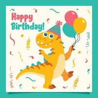 tarjeta de cumpleaños con personaje de dinosaurio vector