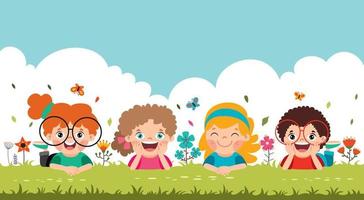 Cartoon Children Lying On Grass vector