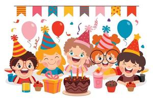 personajes de dibujos animados celebrando la fiesta de cumpleaños vector
