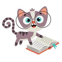 Cartoon Drawing Of A Cat Reading Book vector