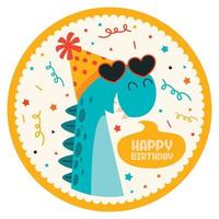 tarjeta de cumpleaños con personaje de dinosaurio vector