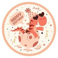 tarjeta de cumpleaños con personaje de dinosaurio vector