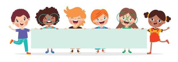 Cartoon Kids With Blank Banner vector