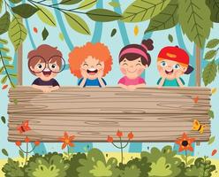 niños con pancarta en el bosque vector