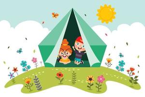 Cartoon Kids Camping At Nature vector