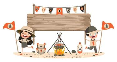 Cartoon Scouts With Wooden Signboard vector