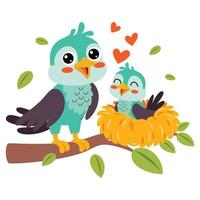 Cartoon Illustration Of Mother And Baby Birds vector