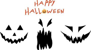 Creepy Halloween faces set. Hand drawn. Spooky smile. Happy Halloween vector