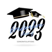 Graduation ceremony banner. Class of 2023 Congratulations graduates typography design template. vector