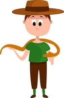 Zoologist with snake , illustration, vector on white background