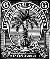 liberia, sello de seis centavos, 1892, ilustración vintage vector