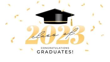 pancarta de la ceremonia de graduación. clase de 2023 felicitaciones graduados plantilla de diseño tipográfico. vector