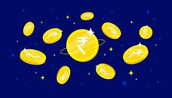 Digital Rupee coins falling from the sky. CBDC currency concept banner background. vector