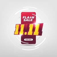 Flash sale 11.11 Shopping day on mobile app concept. 11.11 Flash sale banner template design for social media and website. vector