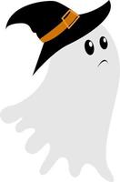 fantasma triste con sombrero, ilustración, vector sobre fondo blanco.