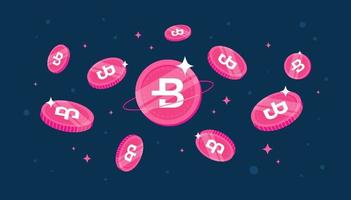 Bytecoin coins falling from the sky. BCN cryptocurrency concept banner background. vector