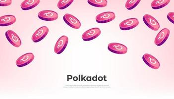 Polkadot coin falling from the sky. DOT cryptocurrency concept banner background. vector