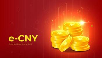 Chinese Yuan digital currency, Yuan currency futuristic digital money on red abstract technology background vector. vector