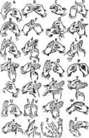 alfabeto de dos manos, ilustración vintage. vector